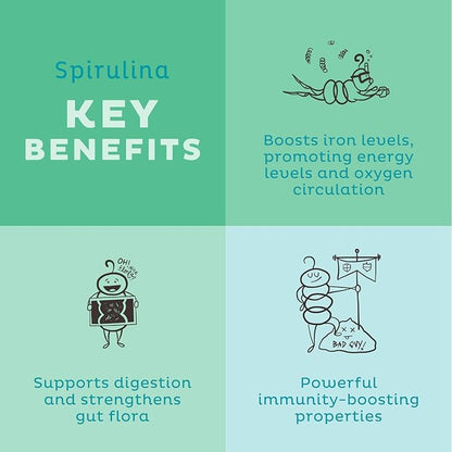 KOS Organic Spirulina Powder - USDA Certified Organic, 109 Servings of Superfood Powder for Smoothies & Juices, Non-Irradiated Blue Green Algae, Plant Based with Antioxidants, Vegan (13.5oz)