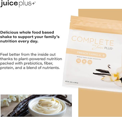 Juice Plus+ Complete Vanilla Shakes - Plant-Based, Whole Food Nutrition with Protein, Fiber, Greens, Prebiotics and a Superfood Blend of Essential Nutrients - 2 Pouches, 30 Servings Each