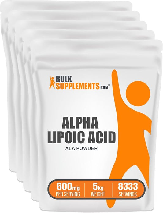 BulkSupplements.com Alpha Lipoic Acid Powder - ALA Supplement, Alpha Lipoic Acid 600mg - ALA Powder, Gluten Free - 600mg of Alpha-Lipoic Acid per Serving, 5kg (11 lbs) (Pack of 5)