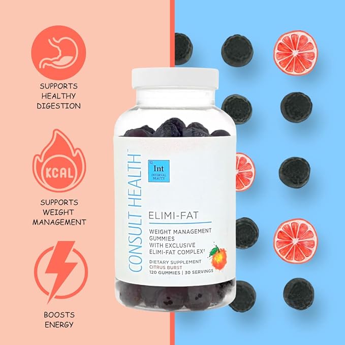Consult Health ELIMI-Fat Apple Cider Vinegar Morosil Weight Management Gummies - Supports Weight Loss- Gluten Free, Keto, Vegan - Citrus Flavor 120 Count