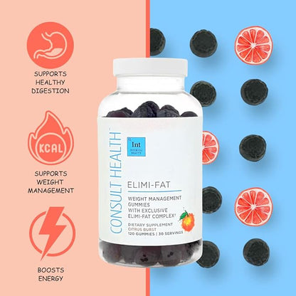 Consult Health ELIMI-Fat Apple Cider Vinegar Morosil Weight Management Gummies - Supports Weight Loss- Gluten Free, Keto, Vegan - Citrus Flavor 120 Count