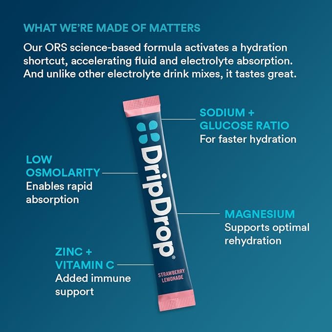 DripDrop Hydration - Juicy Variety Pack - Electrolyte Drink Mix Single Serve Powder Packets - Grape, Fruit Punch, Strawberry Lemonade, Cherry | Non-GMO, Gluten Free, Vegan | 32 Sticks