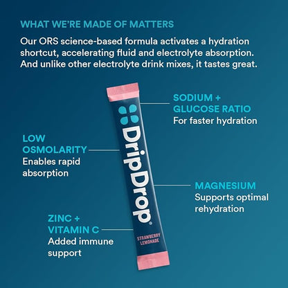 DripDrop Hydration - Juicy Variety Pack - Electrolyte Drink Mix Single Serve Powder Packets - Grape, Fruit Punch, Strawberry Lemonade, Cherry | Non-GMO, Gluten Free, Vegan | 32 Sticks