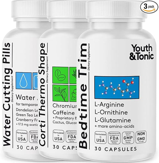 Youth & Tonic Lean Sculpt Defined Cleanse – Water Weight Away, Cortithermo Shape & Bedtime Trim for Detox Metabolism Bloating Energy & Dietary Discipline for Mindful Eating – 90 Pills for Women & Men