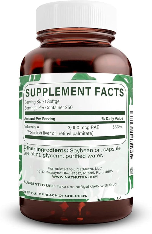 Natural Nutra Vitamin A 10,000 IU, 3, Gluten 250 Softgels