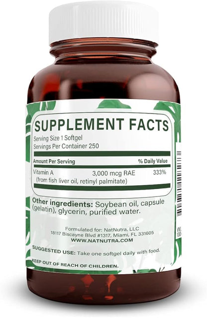 Natural Nutra Vitamin A 10,000 IU, 3, 250 250 Gluten (2 Pack)