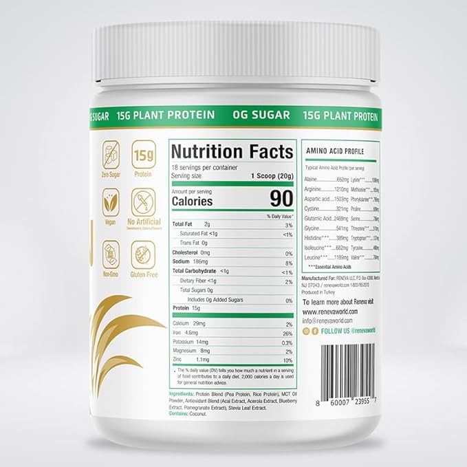 RENEVA Vegan Protein Powder 15g Plant 12.7 Ounce