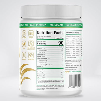 RENEVA Vegan Protein Powder 15g Plant 12.7 Ounce