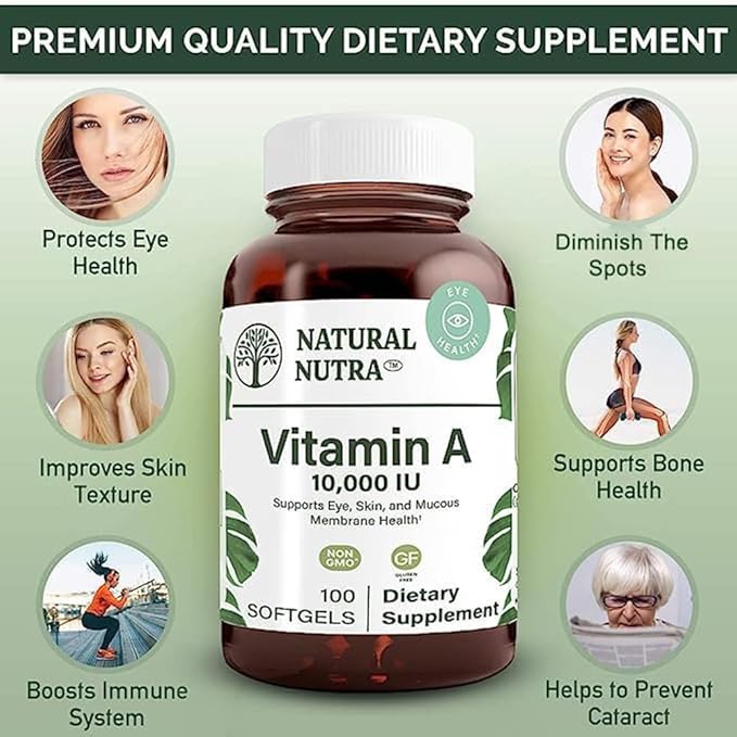 Natural Nutra Vitamin A 10,000 IU, 3, 100 100 Gluten (2 Pack)