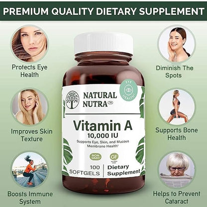 Natural Nutra Vitamin A 10,000 IU, 3, 100 100 Gluten (2 Pack)