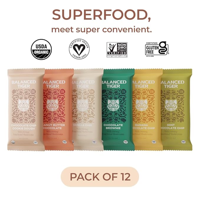 Organic Functional Mushroom Protein Bars (1500mg) Lions 12 Bars
