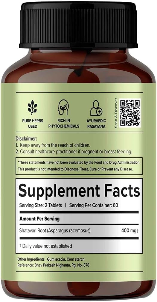 JIVA Shatavari Tablets 500mg | 100% Pure & Natural Supplement for Men & Women - 120 Tablets (Pack of 1)