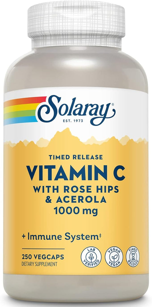 SOLARAY Vitamin C with Rose HIPS 1000mg | 24-Hour Immune 250 Ct.