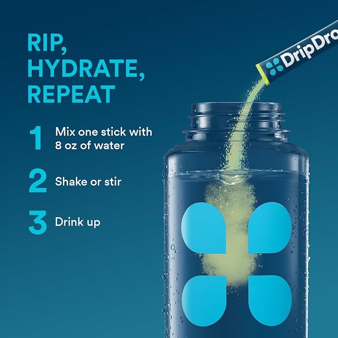 DripDrop Hydration - Lemon Lime - Electrolyte Drink Mix Single Serve Powder Packets | Non-GMO, Gluten Free, Vegan | 32 Sticks