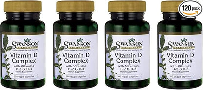 Swanson Vitamin D Complex with Vitamins D2 & D3 - 50 mcg, 60 Veggie 4 Pack