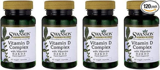 Swanson Vitamin D Complex with Vitamins D2 & D3 - 50 mcg, 60 Veggie 4 Pack