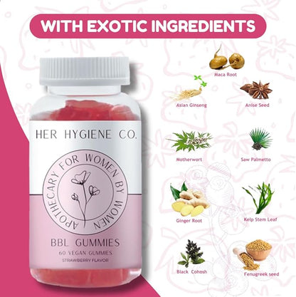 Big Booty Enhancer Gummies for Women, Glute Boost Multivitamin for Bigger, Firmer Curves & Workout Support, Butt Enhancing Gummy, Strawberry-Flavored Vegan 60 Gummies