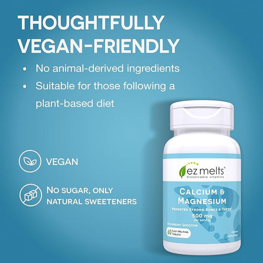 EZ Melts Dissolvable Calcium & Magnesium D3, Sugar-Free, 1-Month Supply