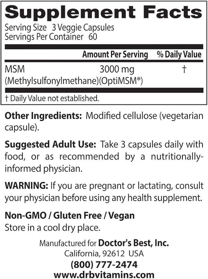 Doctor's Best MSM with OptiMSM, Joint 1000 mg, 180 Veggie