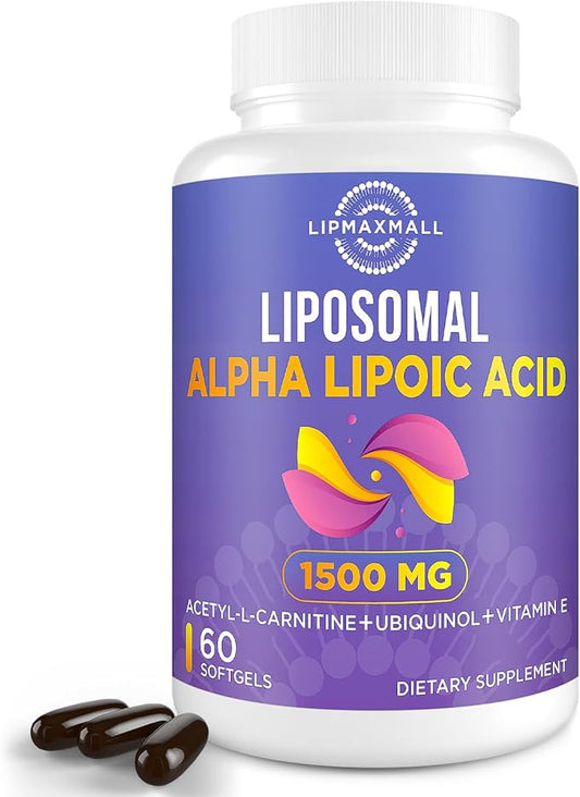 Liposomal Alpha Lipoic Acid 1500mg 900mg & 100mg & 15mg，ALA Supplement 60 Softgels