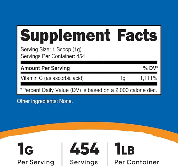 Nutricost Pure Ascorbic Acid Powder (Vitamin 1LB