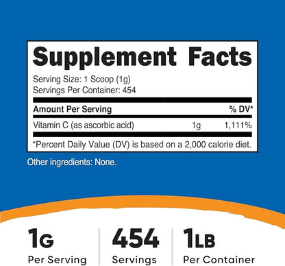 Nutricost Pure Ascorbic Acid Powder (Vitamin 1LB