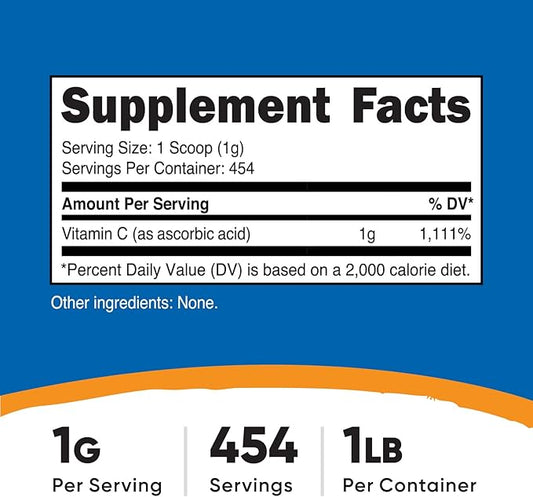 Nutricost Pure Ascorbic Acid Powder (Vitamin 1LB
