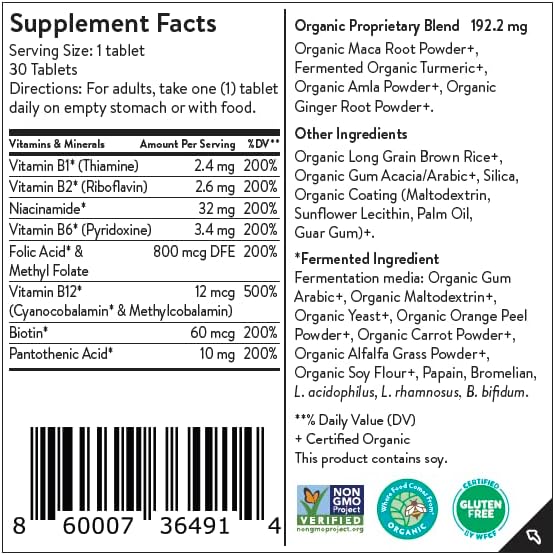 Movita Fermented Vitamin B-Complex – Organic Whole Foods for Mood, Stress Relief, and Metabolism Support – Vegan, Gluten-Free, Non-GMO, 30-Day Supply (Eco-Friendly Refill Pouch)