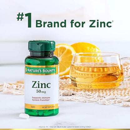 Nature's Bounty Zinc 50 mg Caplets, Unflavored, 100 Count, Pack of 2