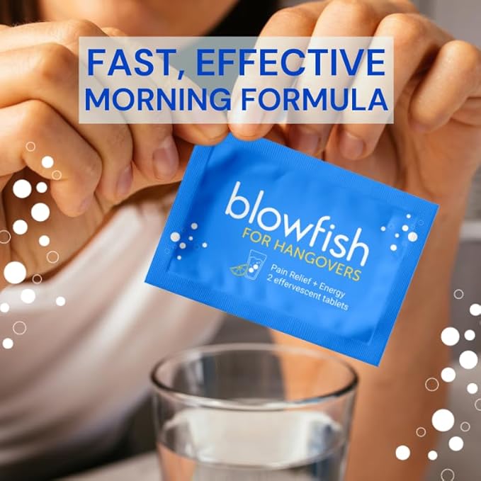 Blowfish for Hangovers - Fast Hangover Relief | FDA-Recognized Formulation - Guaranteed to Relieve Hangover Symptoms in 15 Minutes | Perfect for Weddings and Vacation Essentials | 20 Tablets