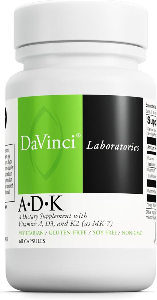 DAVINCI Labs ADK - Helps Support Bone, Heart & Immune Health* - Dietary Supplement with Vitamins A, D3 & K2 (as MK-7) - Vegetarian, Gluten Free & Soy Free - 60 Capsules