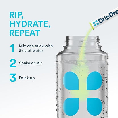 DripDrop Hydration - Zero Sugar Lemon Lime - Electrolyte Drink Mix Single Serve Powder Packets | Non-GMO, Gluten Free, Vegan | 32 Sticks