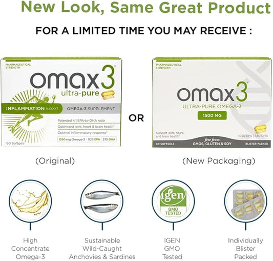 Omax3 Natural Omega 3 Fish Oil 1500 MG Omega3 Fatty 30-Day Supply (1 Box)