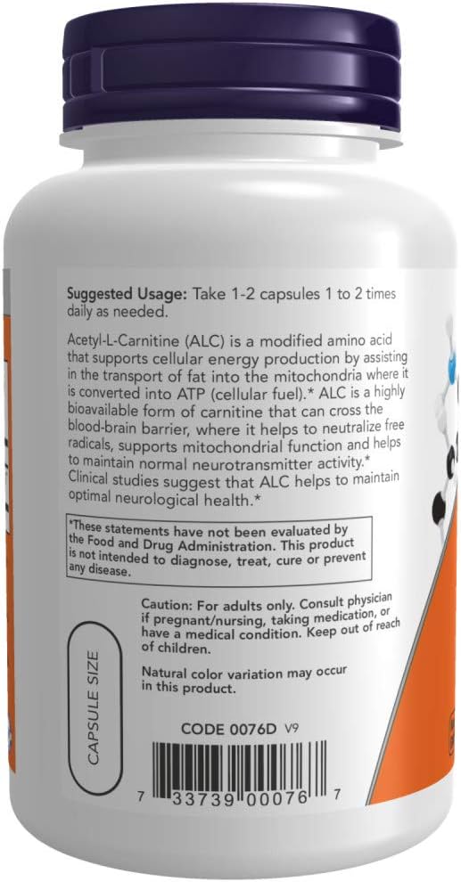 NOW Supplements, Acetyl-L Carnitine 500 mg, 100 Veg