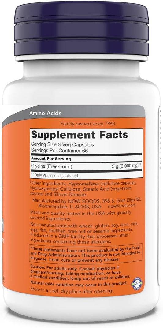 NOW Foods Glycine 1000mg, Free-Form Pharmaceutical 200 Vegetarian 1)