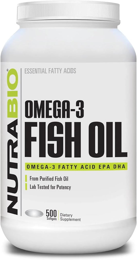 NutraBio Omega 3 Fish Oil Supplement 500 Softgels