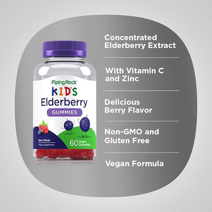 Piping Rock Kids Elderberry Gummy Vitamins 60 Gummies
