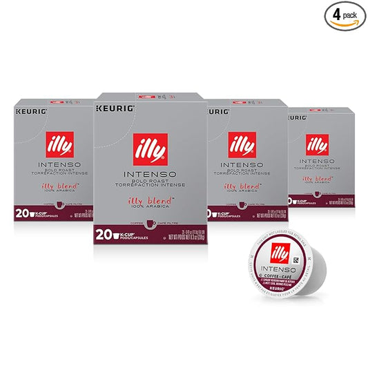 Illy Coffee K Cups - Coffee Pods For Keurig Coffee Maker – Intenso Dark Roast – Notes of Cocoa & Dried Fruit - Bold, Flavorful & Full-Bodied Flavor of Pods Coffee - No Preservatives – 20 Count, 4 Pack
