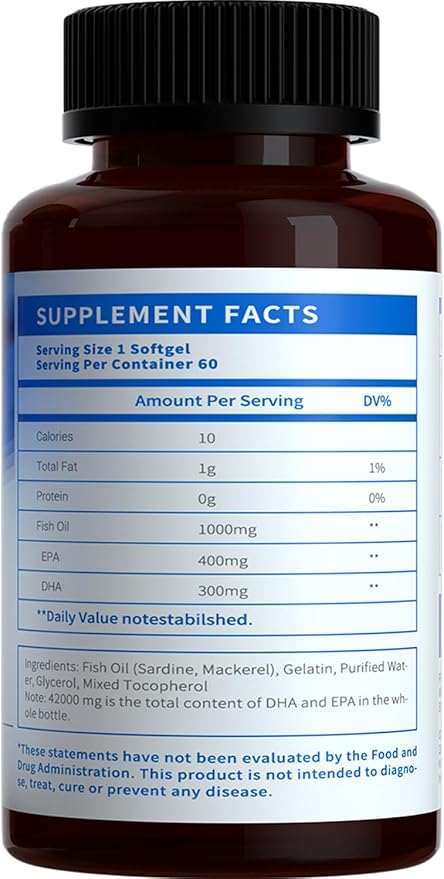 Deep Sea Fish Oil 1000 mg Omega-3 Fatty 60 ct
