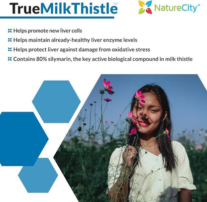 TrueMilkThistle | Milk Thistle Liver Supplement 525mg Milk (80% silymarin) 420mg of (60 Veggie