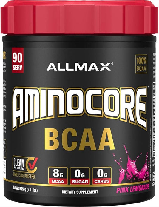 ALLMAX AMINOCORE BCAA, Pink Lemonade - 945 g Powder - 8.18 Grams of BCAAs Per Serving - with B Vitamins - No Fillers or Non-BCAA Aminos - Sugar Free - 90 Servings