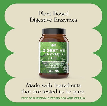 Digestive Enzymes Supplements, Natural Plant Based Superfood 100 Capsules 600mg Probiotics