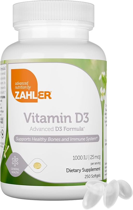 Zahler - Advanced Vitamin D3 1000 IU Softgels (250 Count) Kosher Vegetarian Friendly Vitamin D for Immune Support, Bone, Teeth & Muscle Health - Daily D3 Vitamin Supplement for Adults - Easy Swallow V