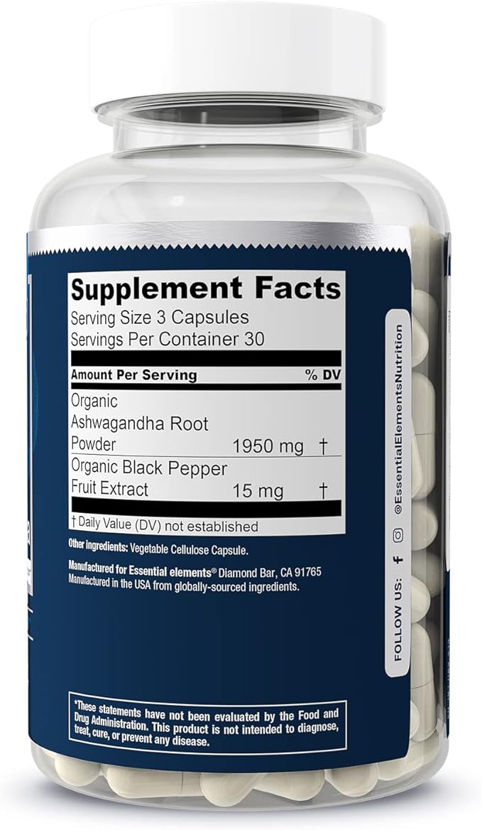 Essential Elements Ashwagandha Root 1950mg 90 Vegan