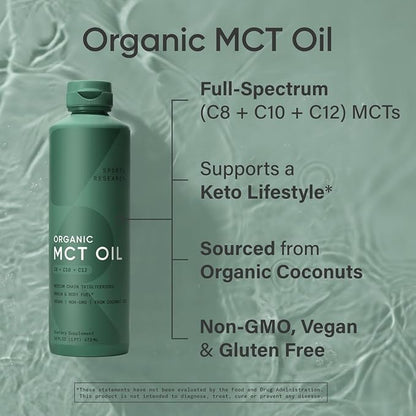 Sports Research Organic MCT Oil - Keto & Vegan MCTs C8, C10, C12 from Coconuts - Fatty Acid Brain & Body Fuel, Flavorless, Non-GMO & Gluten Free - Perfect in Coffee, Tea & Protein Shakes - 16 oz