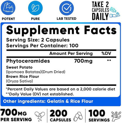 We Like Vitamins Phytoceramides 700mg - 200 Capsules All Natural Wheat Free and Plant Based - Phytoceramide Supplement - 700 mg per Serving - Skin Hydration, Repair, Rejuvination