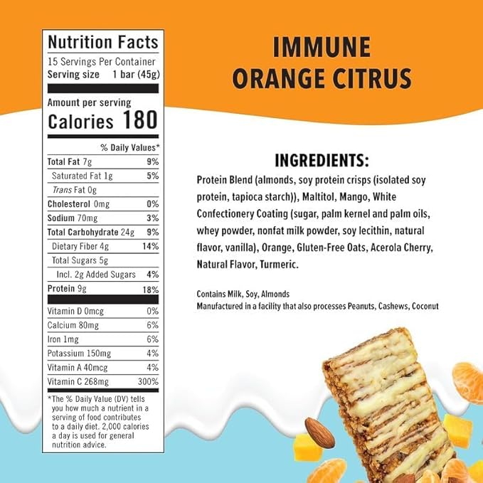 JiMMY! Protein Bar, Orange Citrus, Immune 15 Count