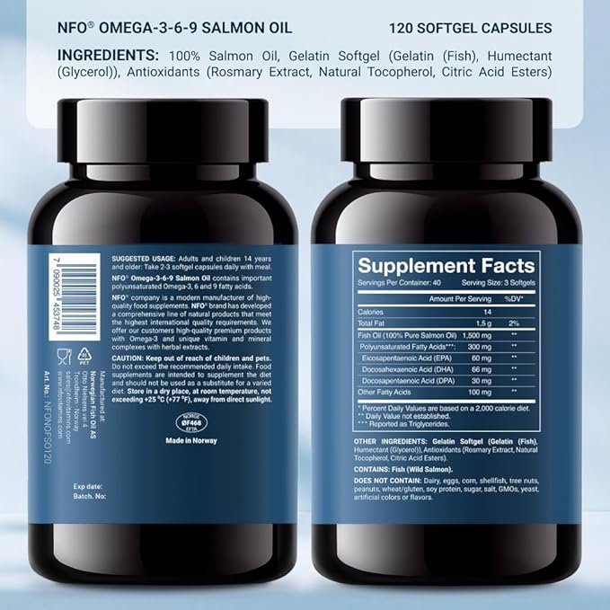 Omega 3 6 9 Salmon Oil [120 Capsules]