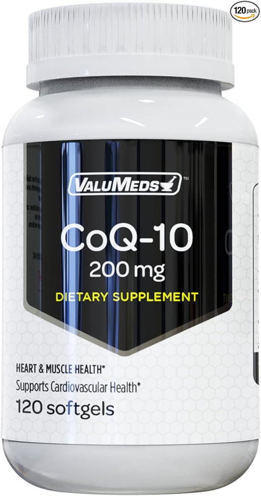 ValuMeds CoQ-10 Non-GMO Coenzyme Q10 Supplement, 120 Softgels (120 Count 1), 200 200 mg)