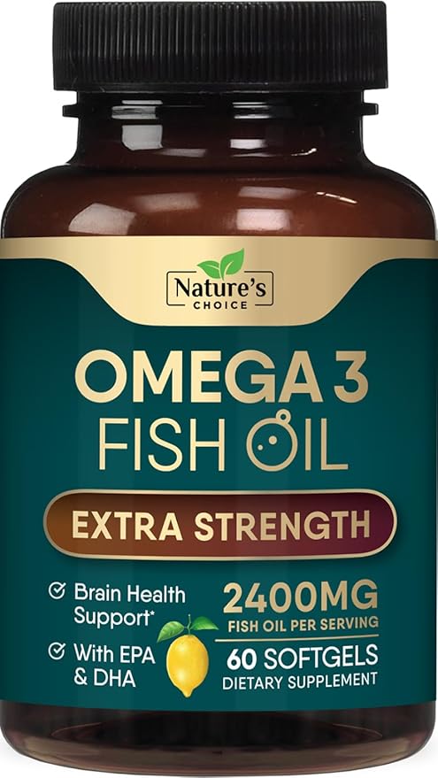 Triple Strength Omega 3 Fish Oil 2400 mg Omega-3 Supplements, 60 Softgels